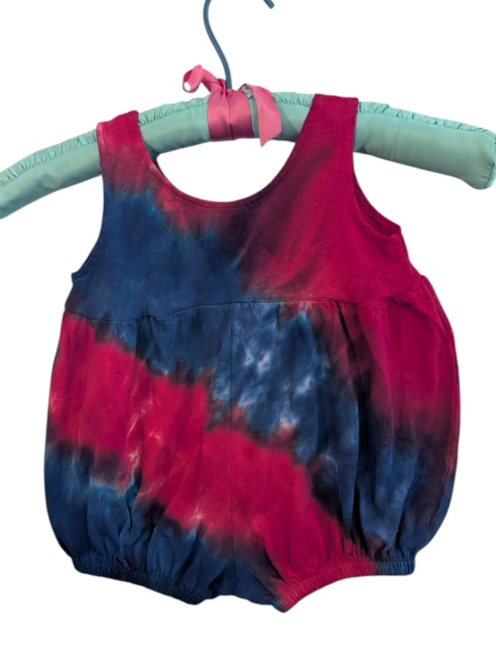Vintage Infant Red White Blue Tie Dye Bubble Romper Matching Hat Outfit Size 6 M